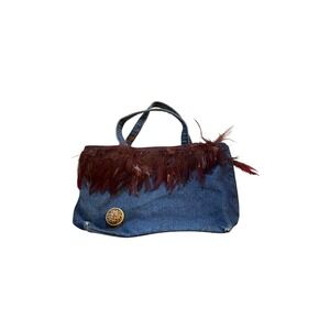 Vintage Y2k Denim Feather‎ Accent shoulder purse